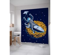 Штора (занавеска) для ванной JoyArty "Космический странник" из сатена, 180х200 см с крючками, sc_19928