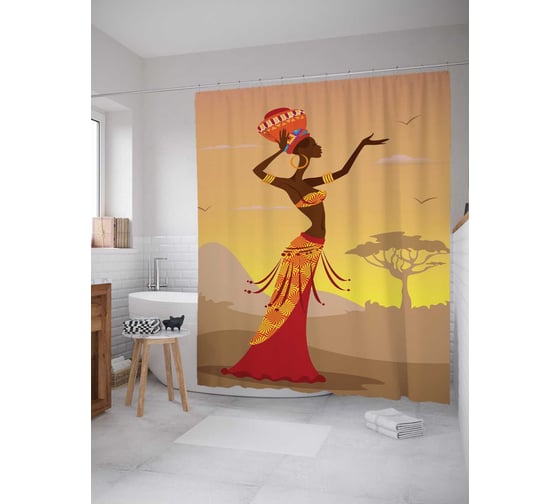 Штора (занавеска) для ванной JoyArty "Африканская загадка" из сатена, 180х200 см с крючками, sc_23234 1