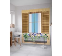 Штора (занавеска) для ванной JoyArty "Оконное цветение" из сатена, 180х200 см с крючками, sc_14210