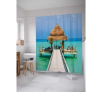 Штора (занавеска) для ванной JoyArty "Беседка над водой" из сатена, 180х200 см с крючками, sc_1254