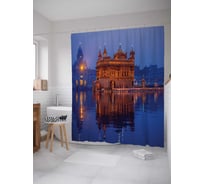 Штора (занавеска) для ванной JoyArty "Музей на реке" из сатена, 180х200 см с крючками, sc_16615