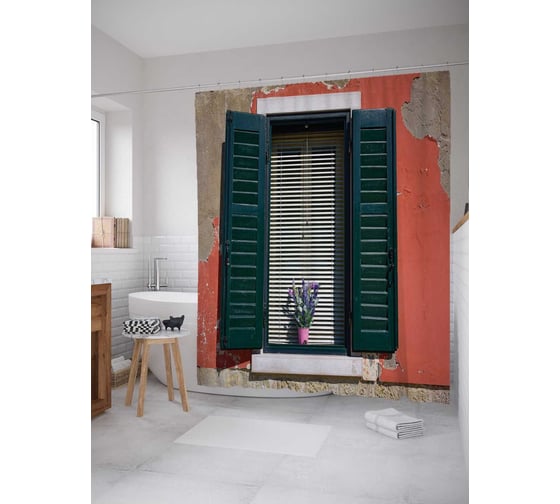 Штора (занавеска) для ванной JoyArty "Уставшее окно" из сатена, 180х200 см с крючками, sc_14206 1