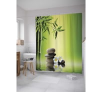 Штора (занавеска) для ванной JoyArty "Камни под бамбуком" из сатена, 180х200 см с крючками, sc_10022