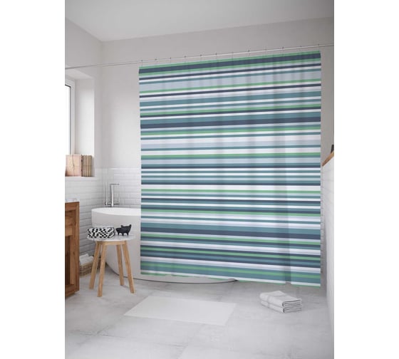 Штора (занавеска) для ванной JoyArty "Полосатое небо" из сатена, 180х200 см с крючками, sc_20766 1