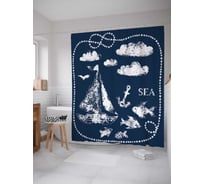 Штора (занавеска) для ванной JoyArty "Морская поэзия" из сатена, 180х200 см с крючками, sc_17433