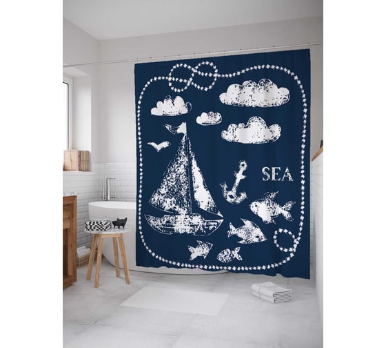Штора (занавеска) для ванной JoyArty "Морская поэзия" из сатена, 180х200 см с крючками, sc_17433 1