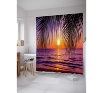 Штора (занавеска) для ванной JoyArty "Закат под пальмой" из сатена, 180х200 см с крючками, sc_12479