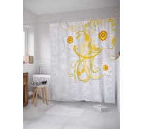 Штора (занавеска) для ванной JoyArty "Поднебесные цветы" из сатена, 180х200 см с крючками, sc_16649