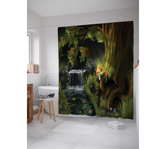Штора (занавеска) для ванной JoyArty "Магический ручей" из сатена, 180х200 см с крючками, sc_14942 1