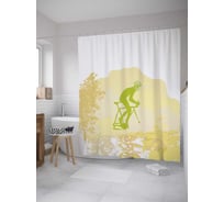 Штора (занавеска) для ванной JoyArty "Велосипедист в тумане" из сатена, 180х200 см с крючками, sc_27977