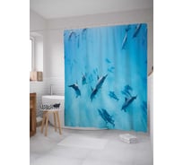 Штора (занавеска) для ванной JoyArty "Семейство дельфинов" из сатена, 180х200 см с крючками, sc_14986