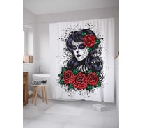 Штора (занавеска) для ванной JoyArty "Череп девушки в розах" из сатена, 180х200 см с крючками, sc_14512