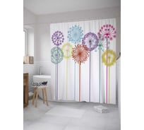 Штора (занавеска) для ванной JoyArty "Зонтичные цветы" из сатена, 180х200 см с крючками, sc_27953
