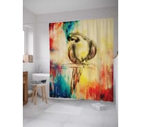 Штора (занавеска) для ванной JoyArty "Задумчивый попугай" из сатена, 180х200 см с крючками, sc_14975