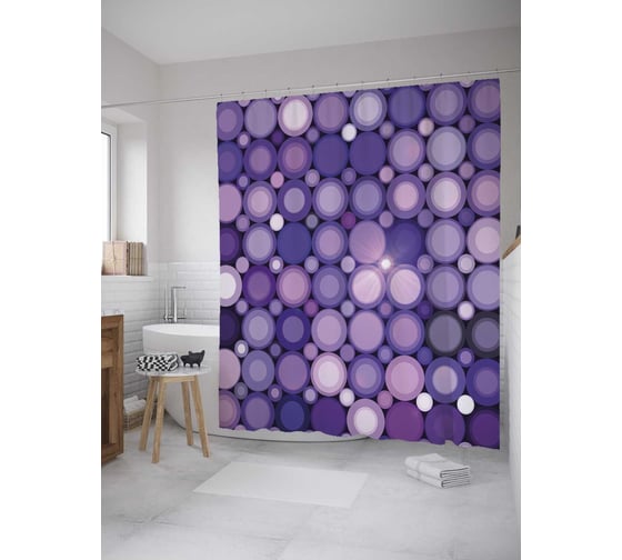 Штора (занавеска) для ванной JoyArty "Горошек диско" из сатена, 180х200 см с крючками, sc_27938 1