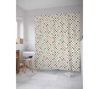 Штора (занавеска) для ванной JoyArty "Цветной горошек" из сатена, 180х200 см с крючками, sc_29624