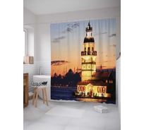 Штора (занавеска) для ванной JoyArty "Делегация у маяка" из сатена, 180х200 см с крючками, sc_1372