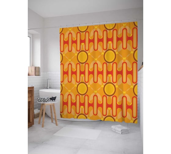 Штора (занавеска) для ванной JoyArty "Разнообразие фигур" из сатена, 180х200 см с крючками, sc_28308 1