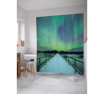 Штора (занавеска) для ванной JoyArty "Северное сияние и мост" из сатена, 180х200 см с крючками, sc_29272