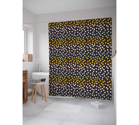 Штора (занавеска) для ванной JoyArty "Цветные полосы на точках" из сатена, 180х200 см с крючками, sc_28972 1