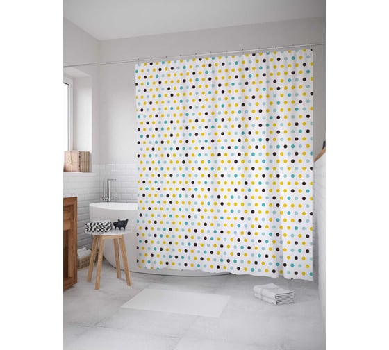 Штора (занавеска) для ванной JoyArty "Цветные точки" из сатена, 180х200 см с крючками, sc_28971 1