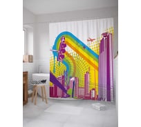 Штора (занавеска) для ванной JoyArty "Графический мегаполис" из сатена, 180х200 см с крючками, sc_28034