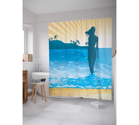 Штора (занавеска) для ванной JoyArty "Фигура на берегу" из сатена, 180х200 см с крючками, sc_29006 1