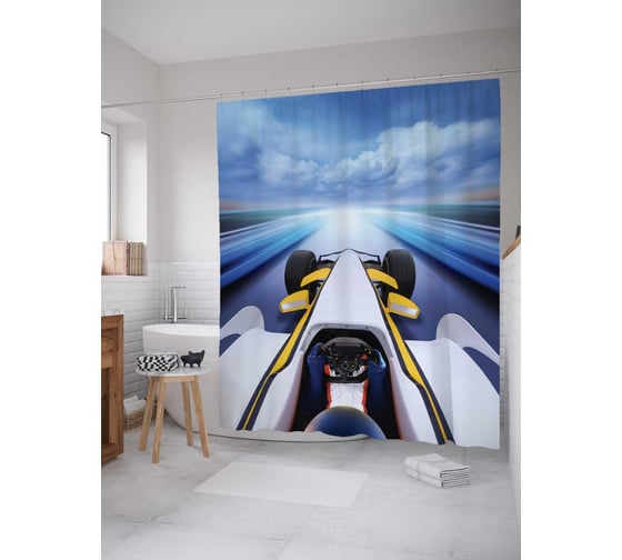 Штора (занавеска) для ванной JoyArty "Пилот за рулем" из сатена, 180х200 см с крючками, sc_18209 1