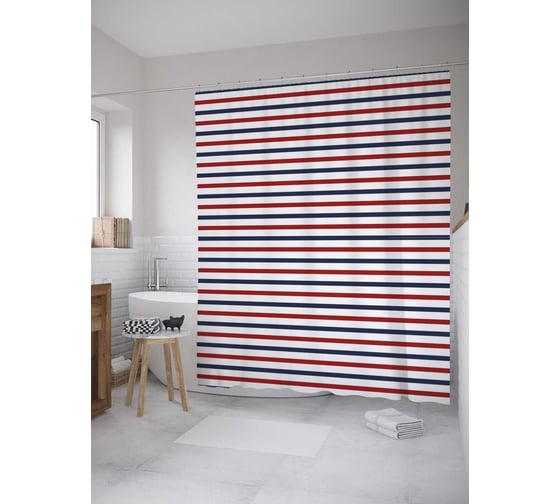 Штора (занавеска) для ванной JoyArty "Двухцветные горизонтальные линии" из сатена, 180х200 см с крючками, sc_28738 1
