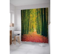 Штора (занавеска) для ванной JoyArty "Аллея посреди леса" из сатена, 180х200 см с крючками, sc_15755