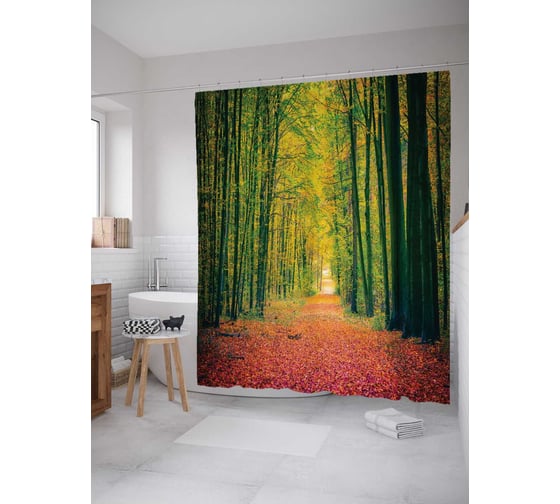 Штора (занавеска) для ванной JoyArty "Аллея посреди леса" из сатена, 180х200 см с крючками, sc_15755 1
