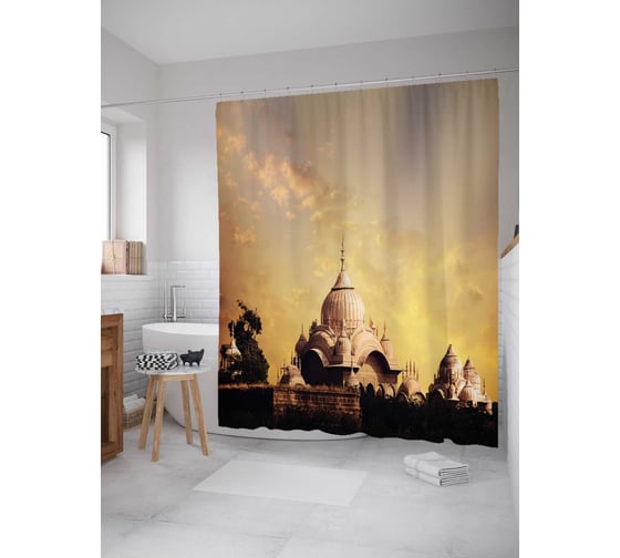 Штора (занавеска) для ванной JoyArty "Восточная архитектура" из сатена, 180х200 см с крючками, sc_14117 1