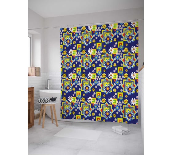 Штора (занавеска) для ванной JoyArty "Яркий ситец" из сатена, 180х200 см с крючками, sc_29307 1