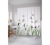 Штора (занавеска) для ванной JoyArty "Стайка стрекоз" из сатена, 180х200 см с крючками, sc_18344