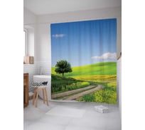 Штора (занавеска) для ванной JoyArty "Дорога в поле" из сатена, 180х200 см с крючками, sc_29213