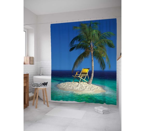 Штора (занавеска) для ванной JoyArty "Одноместный остров" из сатена, 180х200 см с крючками, sc_15314