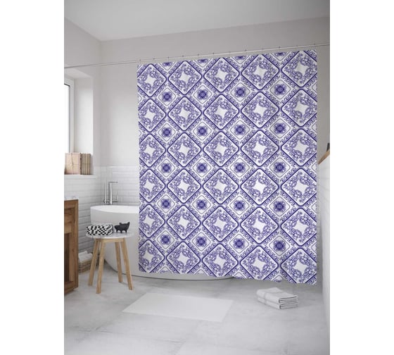 Штора (занавеска) для ванной JoyArty "Плиточная мозаика" из сатена, 180х200 см с крючками, sc_28007 1