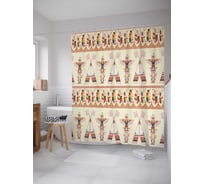 Штора (занавеска) для ванной JoyArty "Индийское поселение" из сатена, 180х200 см с крючками, sc_13934