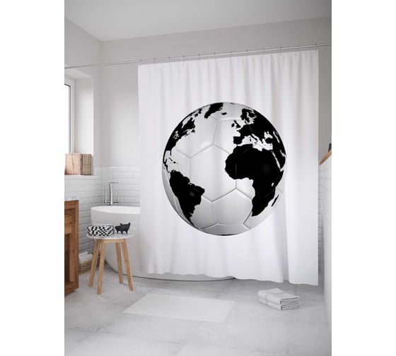Штора (занавеска) для ванной JoyArty "Футбольная планета" из сатена, 180х200 см с крючками, sc_12406 1