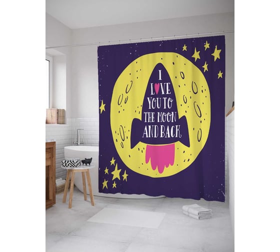 Штора (занавеска) для ванной JoyArty "До луны и обратно" из сатена, 180х200 см с крючками, sc_16466 1