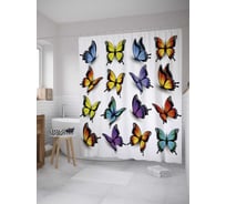 Штора (занавеска) для ванной JoyArty "Красочные бабочки" из сатена, 180х200 см с крючками, sc_28162