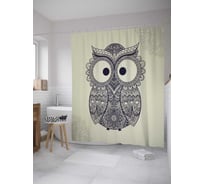 Штора (занавеска) для ванной JoyArty "Пучеглазая сова" из сатена, 180х200 см с крючками, sc_27775
