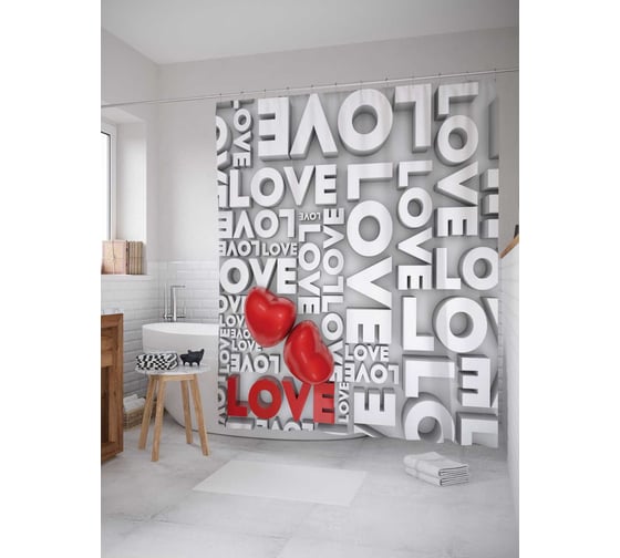 Штора (занавеска) для ванной JoyArty "Много любви" из сатена, 180х200 см с крючками, sc_16455 1