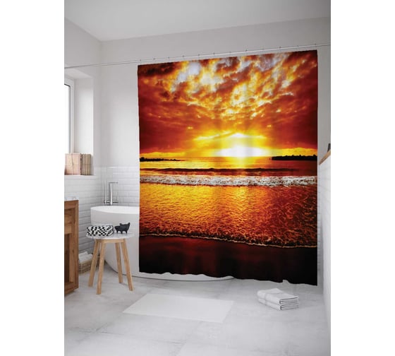 Штора (занавеска) для ванной JoyArty "Огненный закат" из сатена, 180х200 см с крючками, sc_15024 1