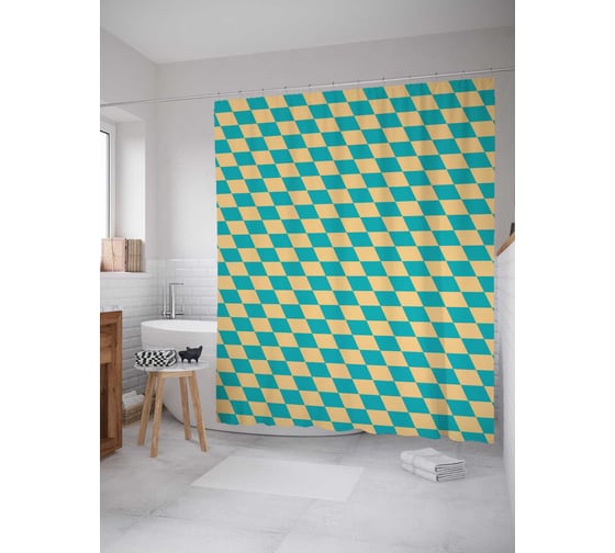 Штора (занавеска) для ванной JoyArty "Клетка в плоскости" из сатена, 180х200 см с крючками, sc_28918 1