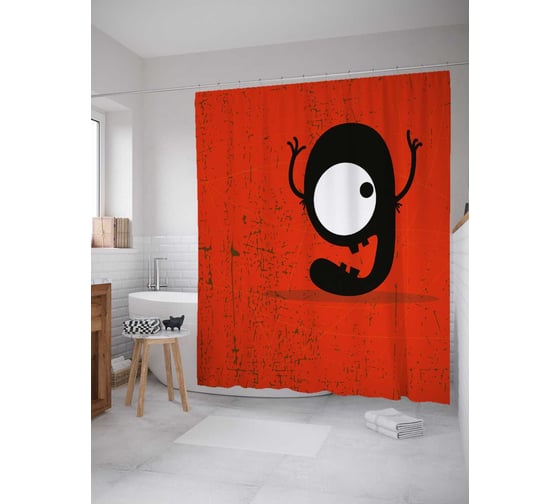 Штора (занавеска) для ванной JoyArty "Современный монстр" из сатена, 180х200 см с крючками, sc_29464 1