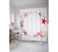 Штора (занавеска) для ванной JoyArty "Ракушки и звезды" из сатена, 180х200 см с крючками, sc_14165