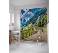 Штора (занавеска) для ванной JoyArty "Трасса вдоль гор" из сатена, 180х200 см с крючками, sc_27984