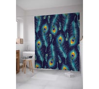 Штора (занавеска) для ванной JoyArty "Перья павлина" из сатена, 180х200 см с крючками, sc_29355