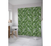 Штора (занавеска) для ванной JoyArty "Густые тропики" из сатена, 180х200 см с крючками, sc_28801